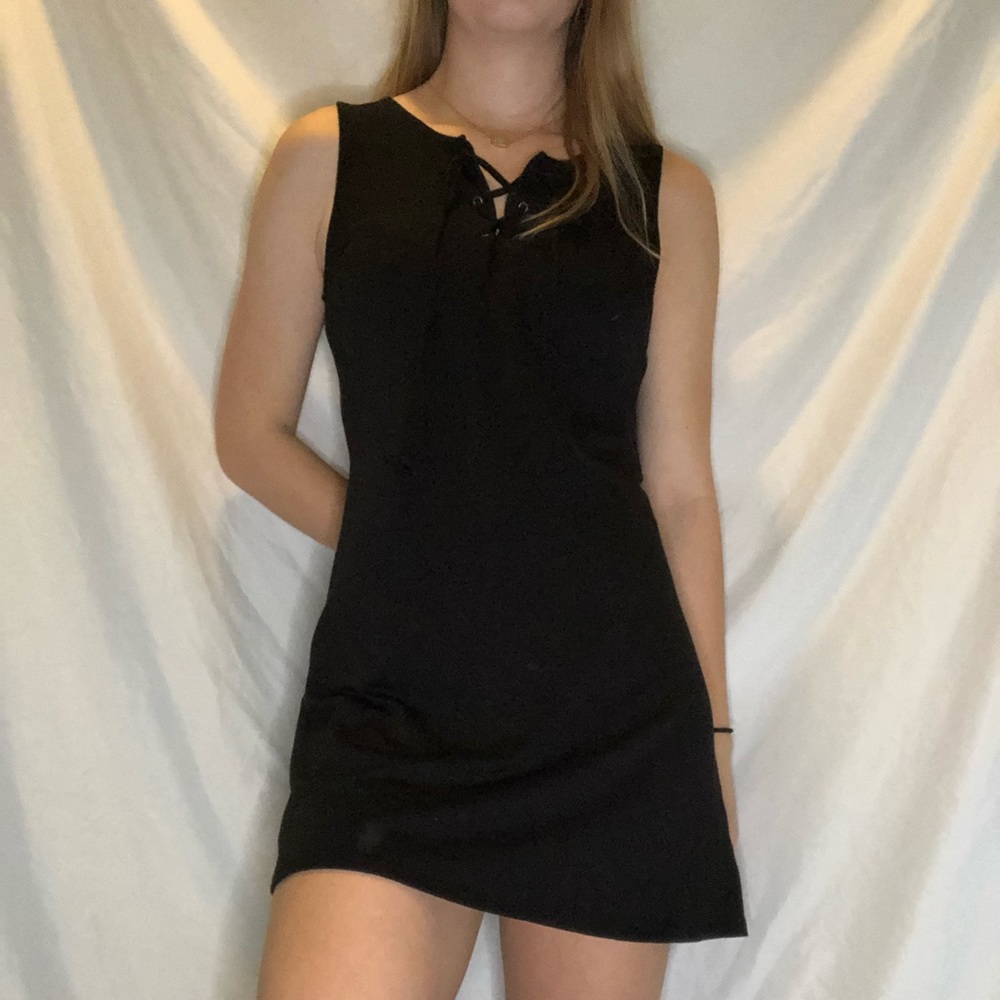Black mini dress with tied front